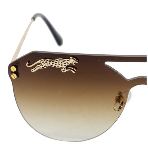 LUXURY Rimless Oversized Cateye Leopard Tiger Sunglasses Gold Accent Brown NEW - Picture 3 of 6